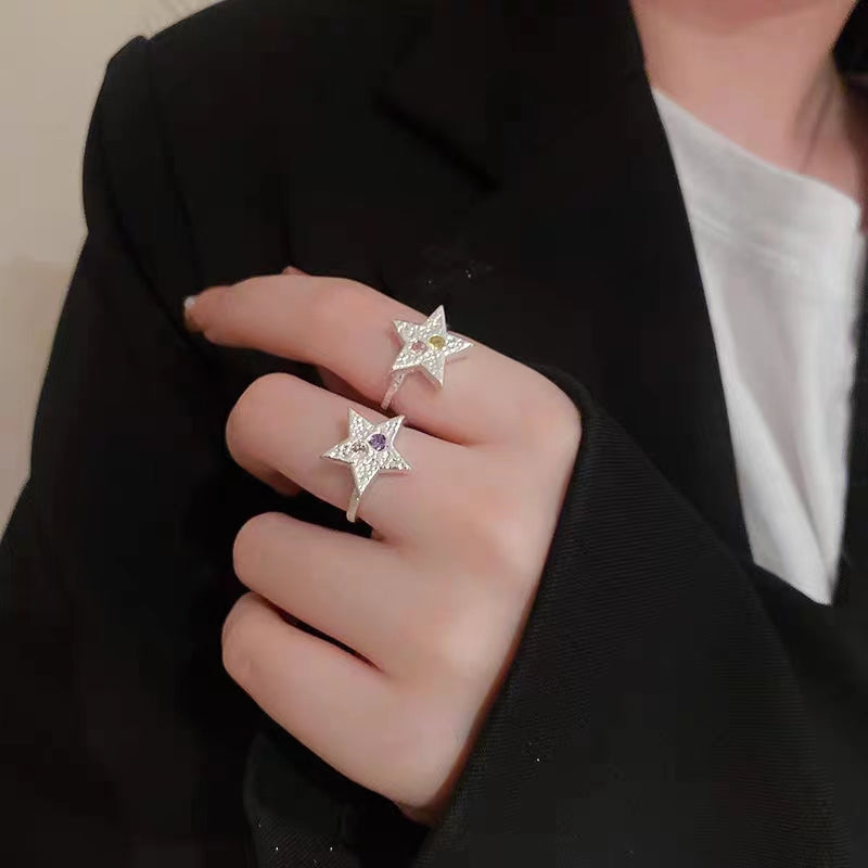Zircon Heart Star Open Ring, Luxury and Small, Simple Index Finger Ring, Sweet and Cool, Elegant and High Grade Handicrafted Girl
