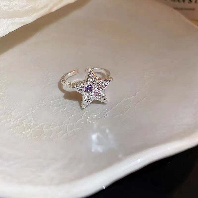 Zircon Heart Star Open Ring, Luxury and Small, Simple Index Finger Ring, Sweet and Cool, Elegant and High Grade Handicrafted Girl