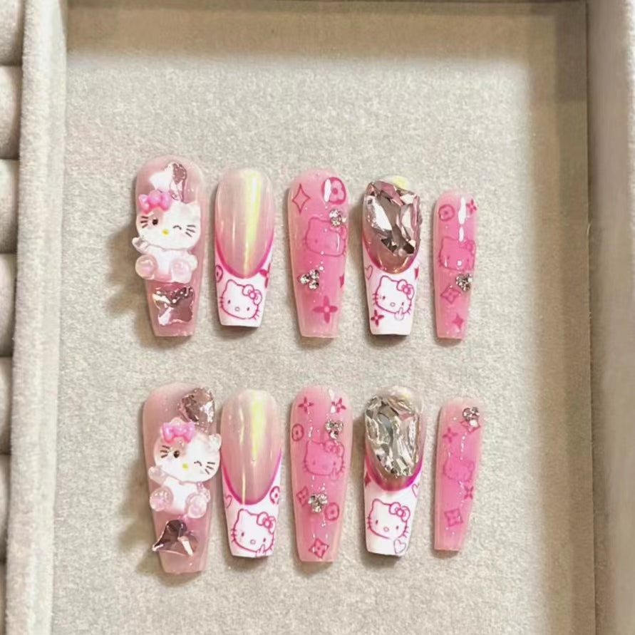 Sweet Spicy Girl Cute Aurora French Kitty Cat Nail Patch Pure Hand Wearing Nail False Nail Patch Finished Product