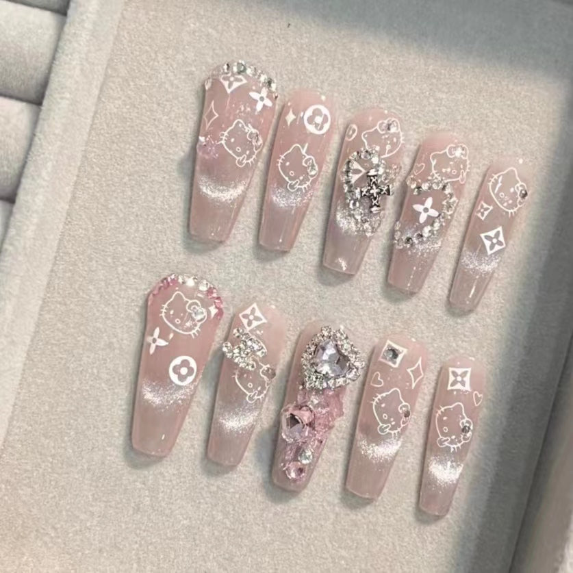 Hand worn nail super cute kitty cat eye powder blusher halo dye sweet cool flash white removable nail