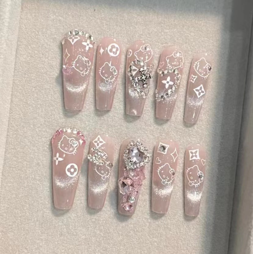 Hand worn nail super cute kitty cat eye powder blusher halo dye sweet cool flash white removable nail