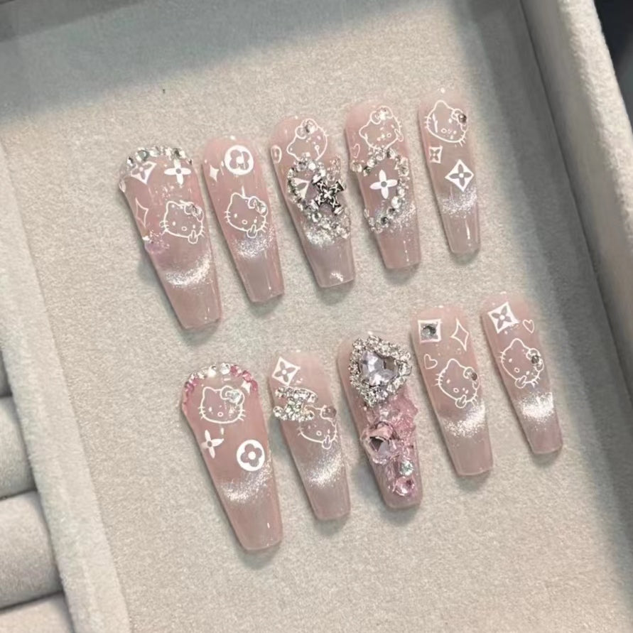 Hand worn nail super cute kitty cat eye powder blusher halo dye sweet cool flash white removable nail