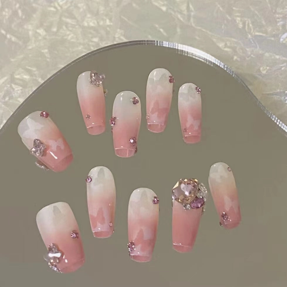 Pure handmade nail and nail enhancement, niche heavy industry, explosive flash K9 diamond, rich family gold, broken diamond, white, medium length nail stickers
