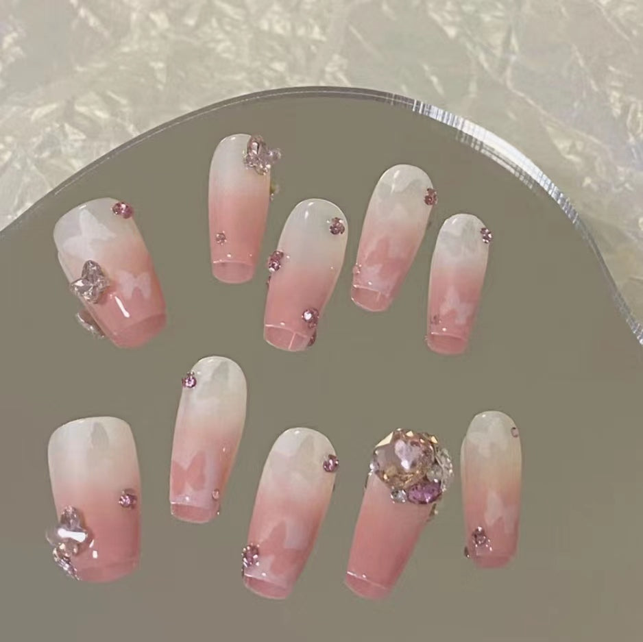 Pure handmade nail and nail enhancement, niche heavy industry, explosive flash K9 diamond, rich family gold, broken diamond, white, medium length nail stickers