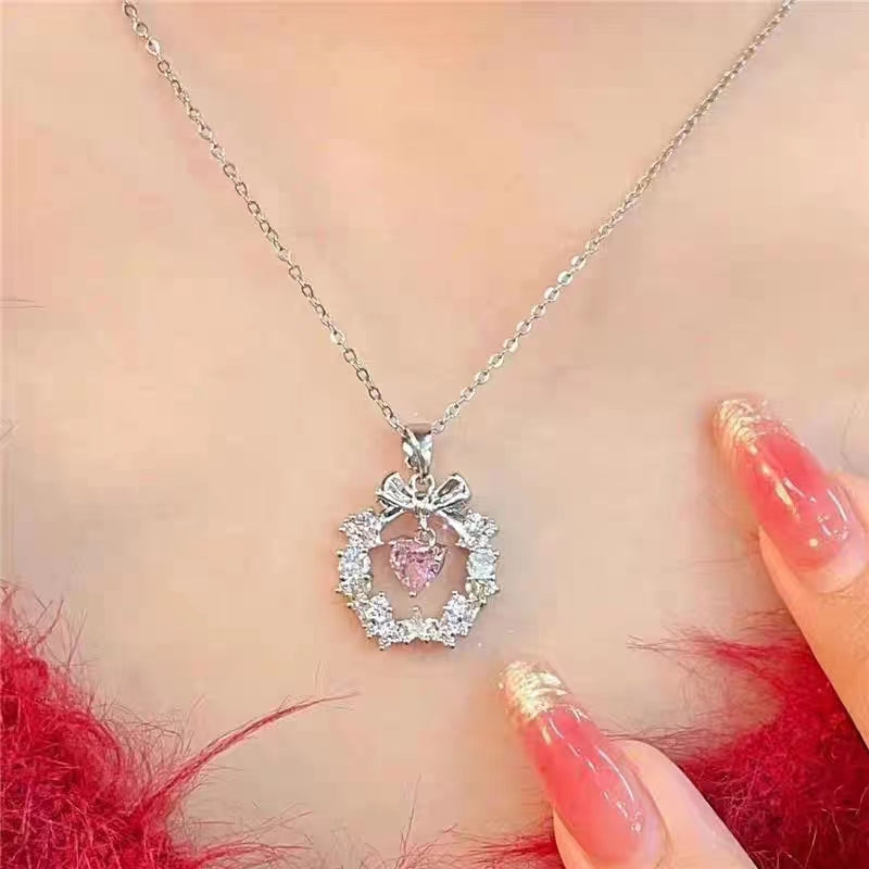 Pink White Stone Necklace Crystal Sparkling