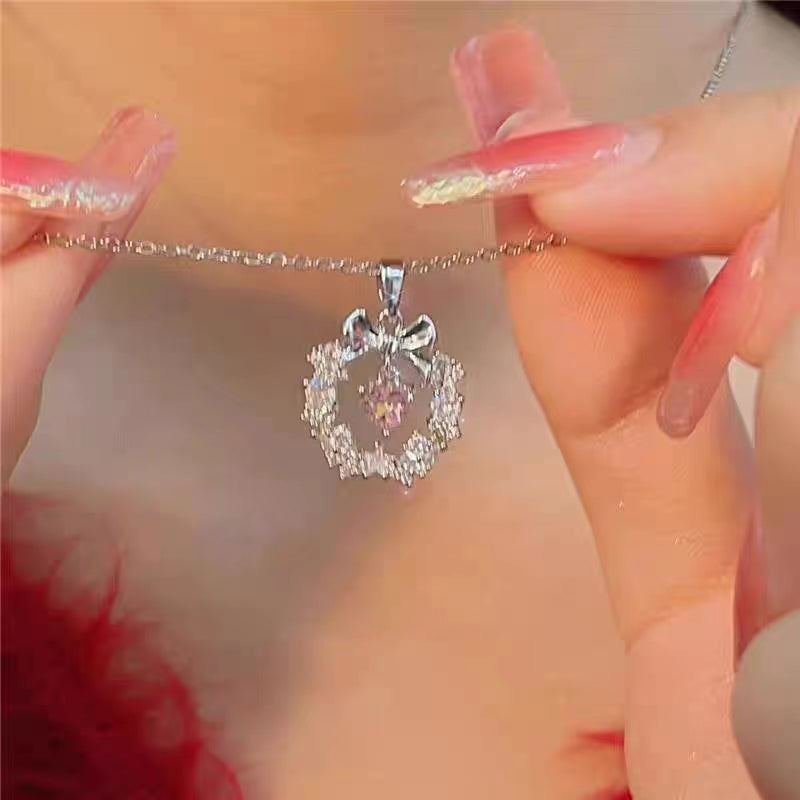 Pink White Stone Necklace Crystal Sparkling