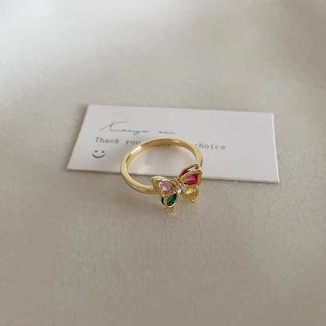 French retro butterfly ring for women, luxurious and niche design, high-end and exquisite flower versatile index finger ring