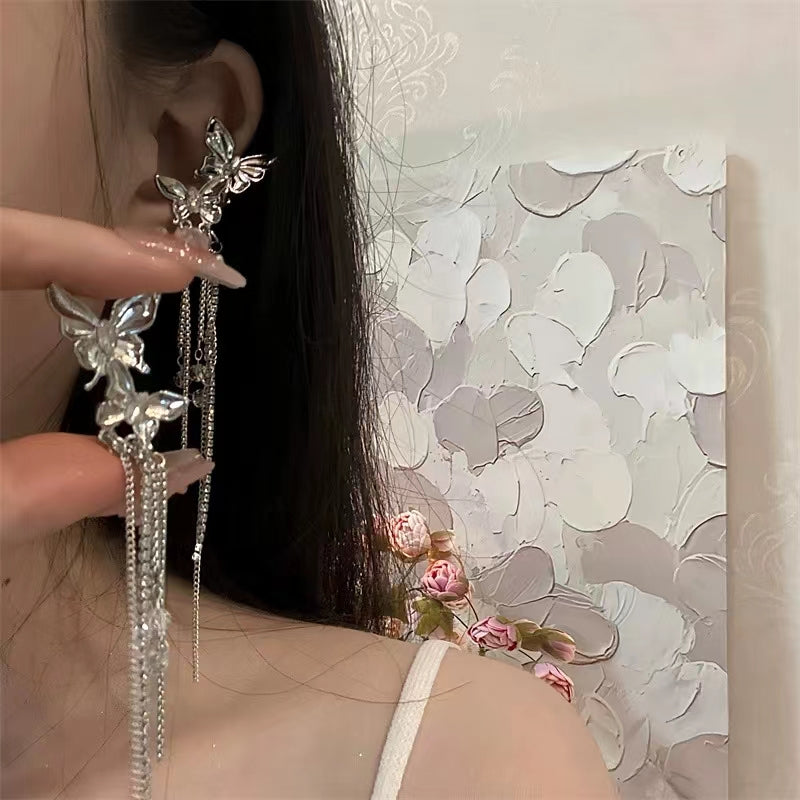 Smart and romantic butterfly tassels with no ear holes, ear bone clips, gentle and immortal aura, niche, high-end temperament, and earrings for women