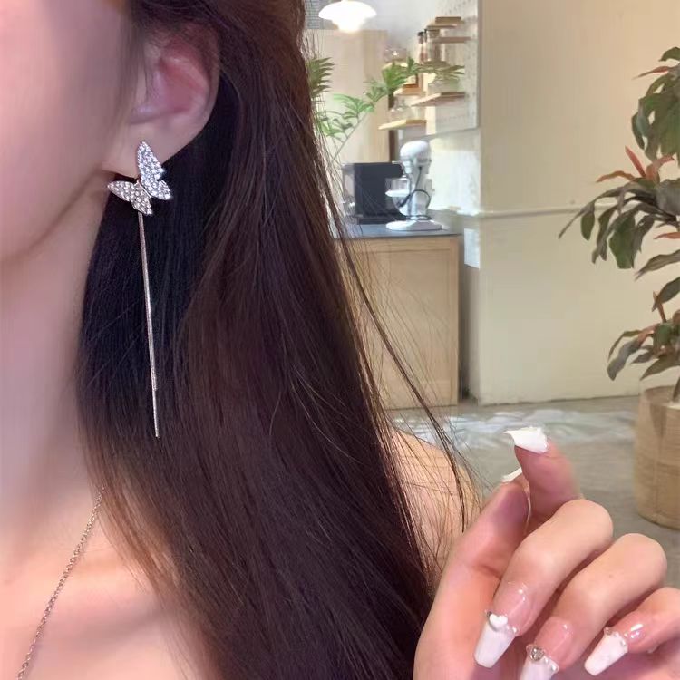 S925 Silver Needle Asymmetric Butterfly Earrings with Light Luxury and Small Design Sense High Grade Earstuds for Women without Ear Holes Earclip Earrings
