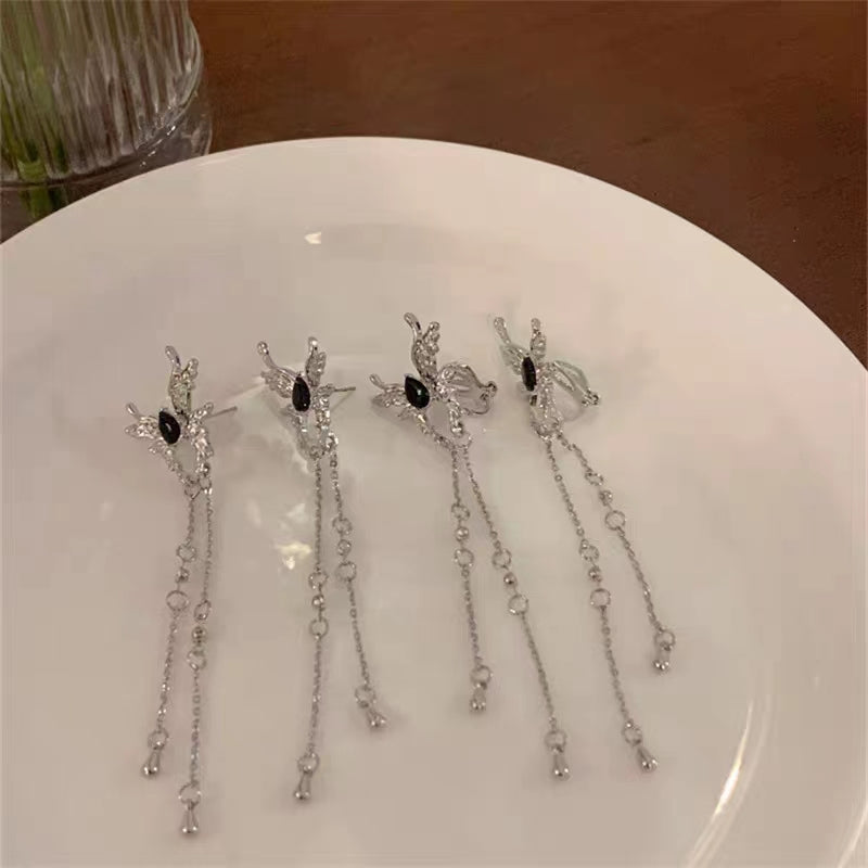 Liquid bow tassel earrings show off the face, small earrings, niche design, advanced cold style earrings, ear clips, no ear holes
