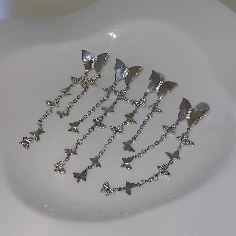 925 Silver Diamond Butterfly Tassel Earrings with Immortal Light Luxury and Small Design Sense Earrings