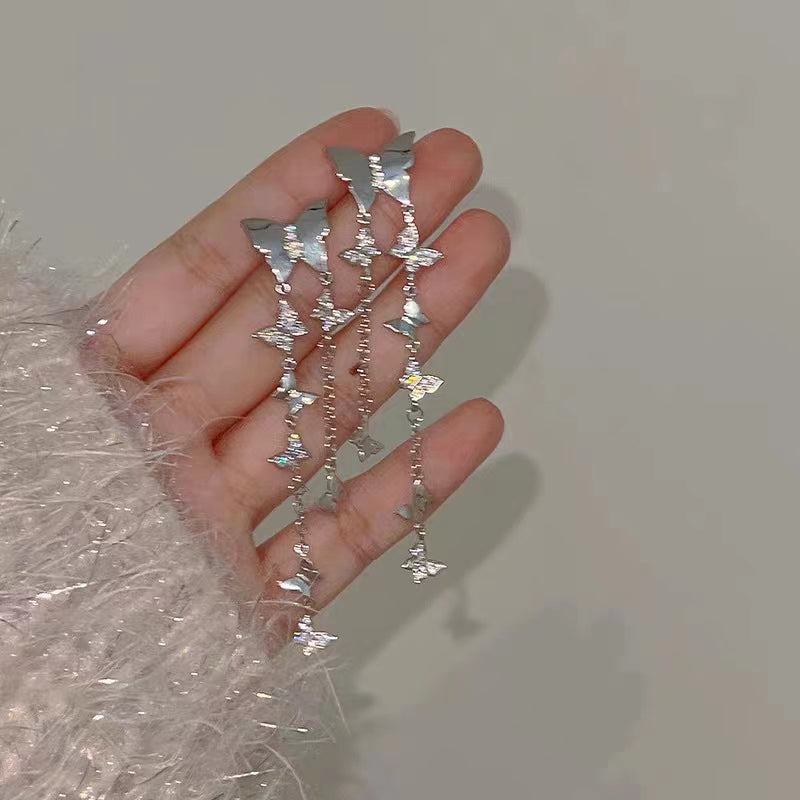 925 Silver Diamond Butterfly Tassel Earrings with Immortal Light Luxury and Small Design Sense Earrings