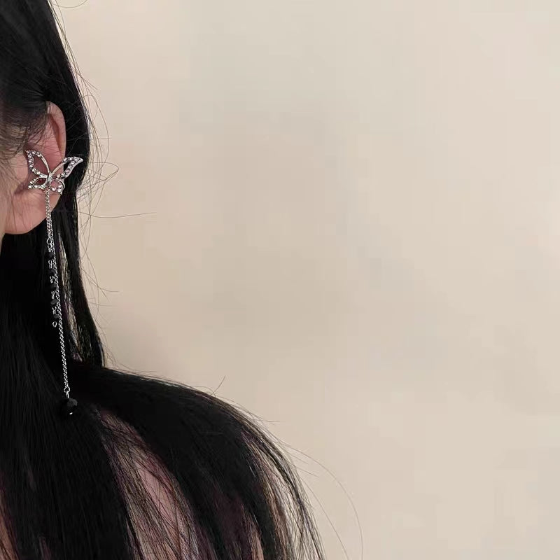 Cold and indifferent style butterfly zircon long tassel ear bone clip temperament and personality ear clip niche design, exquisite and luxurious style