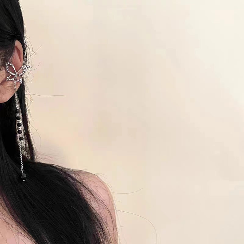 Cold and indifferent style butterfly zircon long tassel ear bone clip temperament and personality ear clip niche design, exquisite and luxurious style