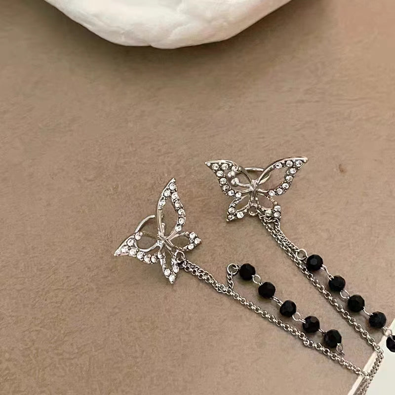 Cold and indifferent style butterfly zircon long tassel ear bone clip temperament and personality ear clip niche design, exquisite and luxurious style