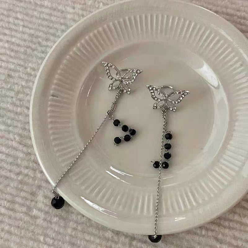 Cold and indifferent style butterfly zircon long tassel ear bone clip temperament and personality ear clip niche design, exquisite and luxurious style