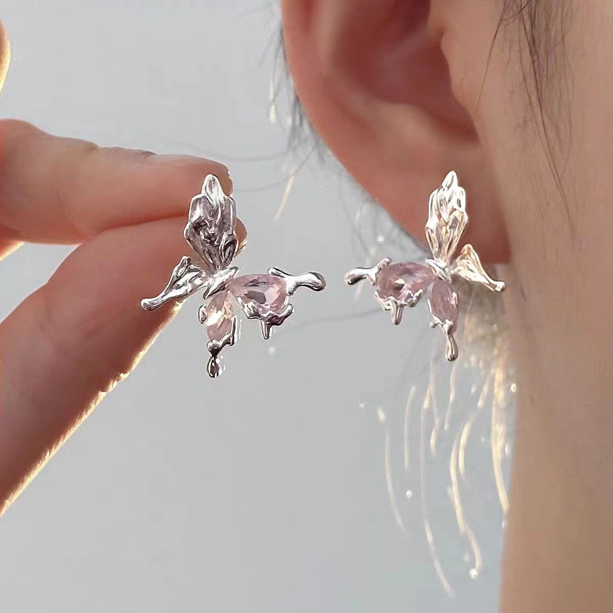 Super Immortal Zircon Irregular Metal Butterfly Earrings, Female Design Sense, Small and Simple Personality, Versatile Earrings and Earrings