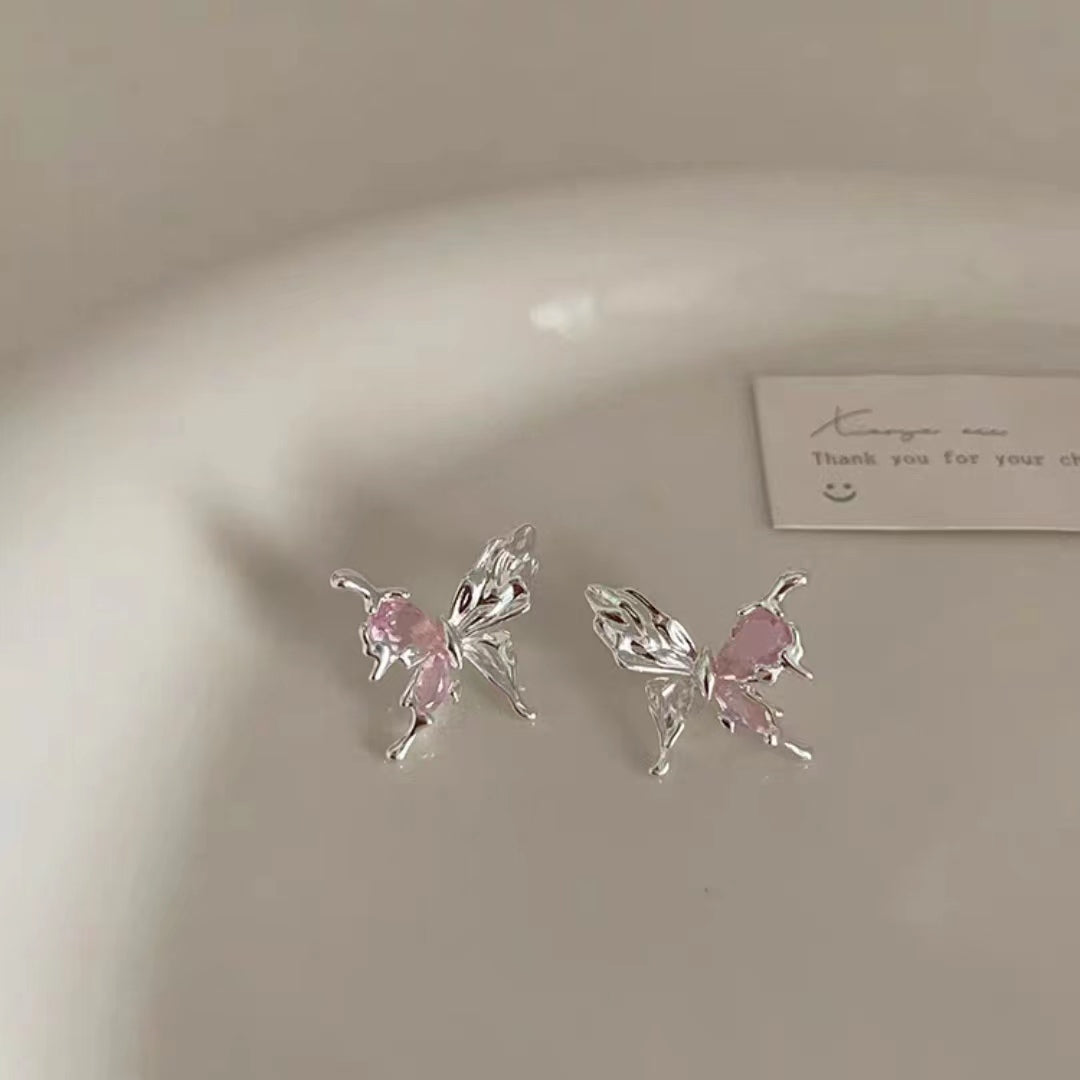 Super Immortal Zircon Irregular Metal Butterfly Earrings, Female Design Sense, Small and Simple Personality, Versatile Earrings and Earrings