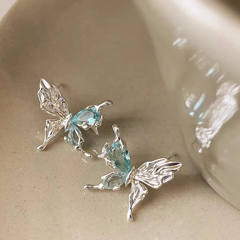 Super Immortal Zircon Irregular Metal Butterfly Earrings, Female Design Sense, Small and Simple Personality, Versatile Earrings and Earrings