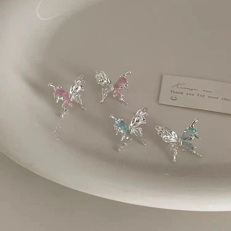 Super Immortal Zircon Irregular Metal Butterfly Earrings, Female Design Sense, Small and Simple Personality, Versatile Earrings and Earrings