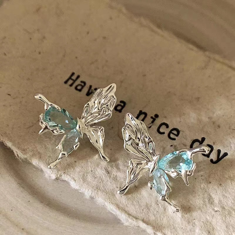 Super Immortal Zircon Irregular Metal Butterfly Earrings, Female Design Sense, Small and Simple Personality, Versatile Earrings and Earrings