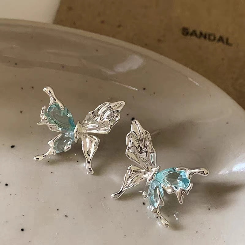 Super Immortal Zircon Irregular Metal Butterfly Earrings, Female Design Sense, Small and Simple Personality, Versatile Earrings and Earrings