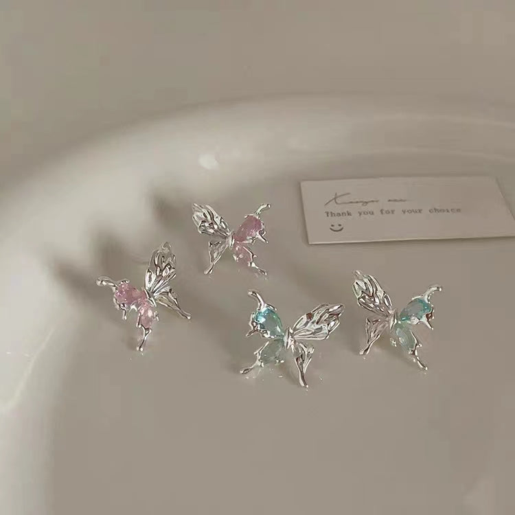 Super Immortal Zircon Irregular Metal Butterfly Earrings, Female Design Sense, Small and Simple Personality, Versatile Earrings and Earrings