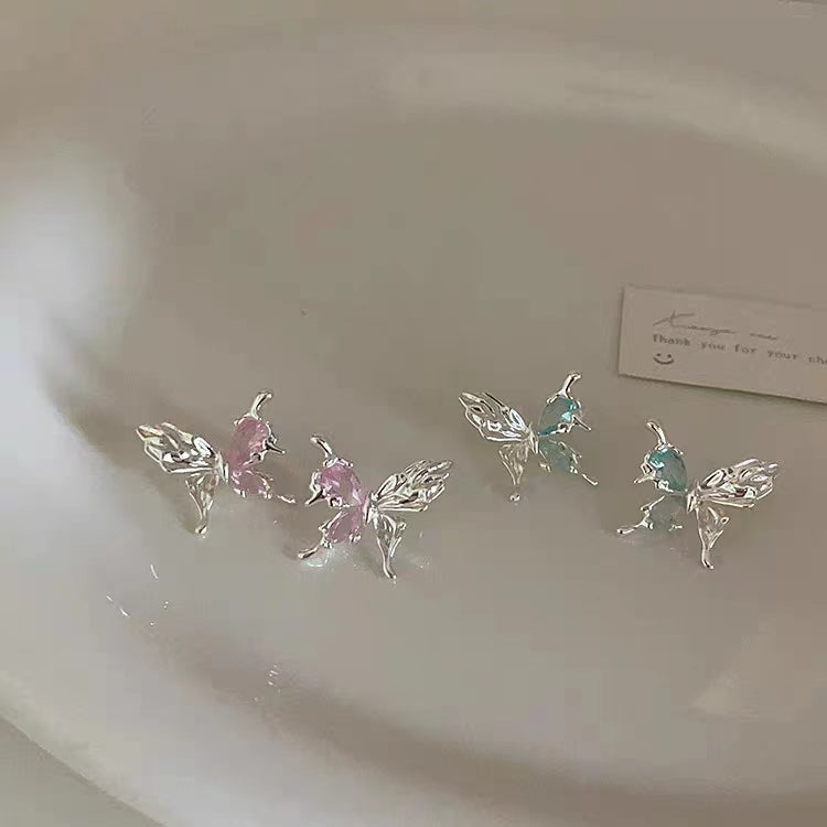 Super Immortal Zircon Irregular Metal Butterfly Earrings, Female Design Sense, Small and Simple Personality, Versatile Earrings and Earrings