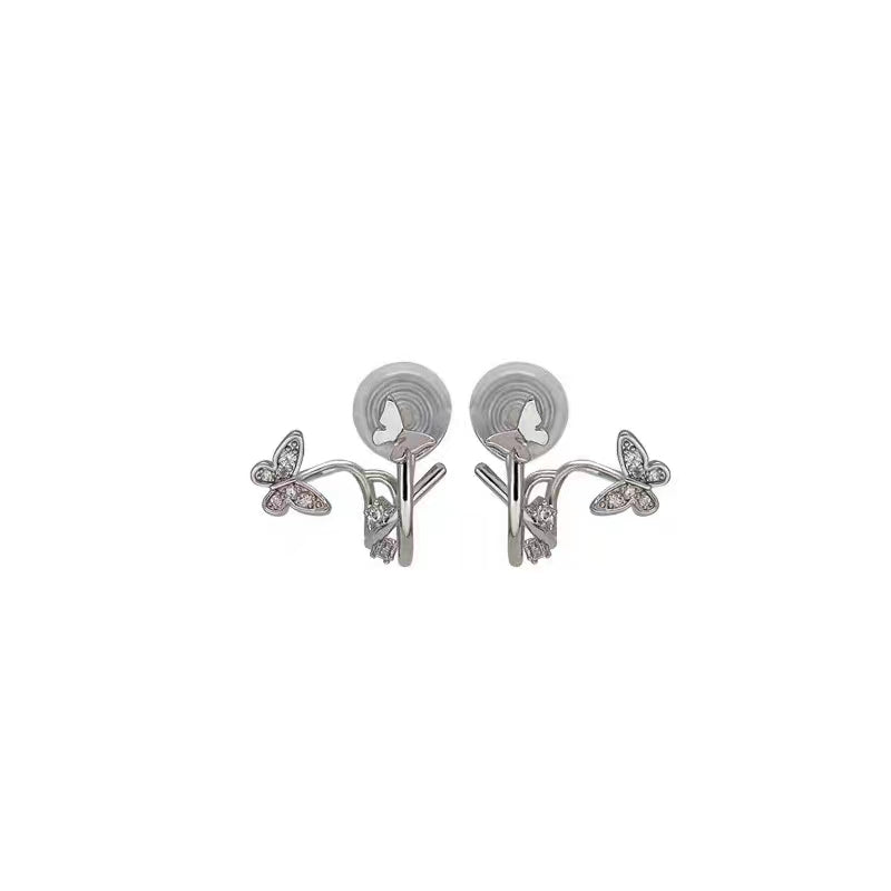 Diamond butterfly without ear holes, mosquito coil with ear clip, gentle and gentle design, exquisite and versatile earrings for girls