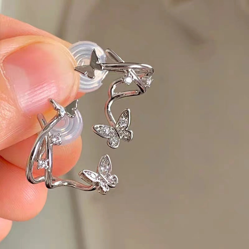 Diamond butterfly without ear holes, mosquito coil with ear clip, gentle and gentle design, exquisite and versatile earrings for girls