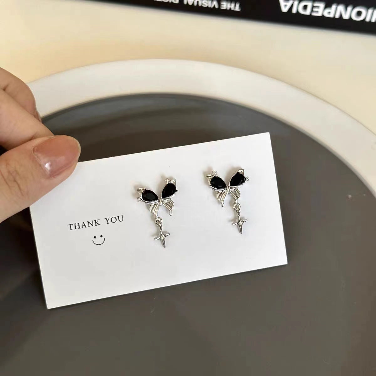 S925 Silver Autumn and Winter Black Bow Tie Pearl Flower Earrings 2022 New Trendy Small Design Sense Earrings for Women