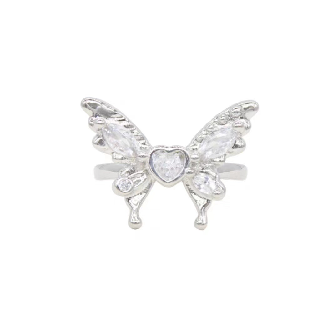 European and American sweet and cool drop glaze design butterfly ring, niche light luxury, fashionable and exquisite index finger ring