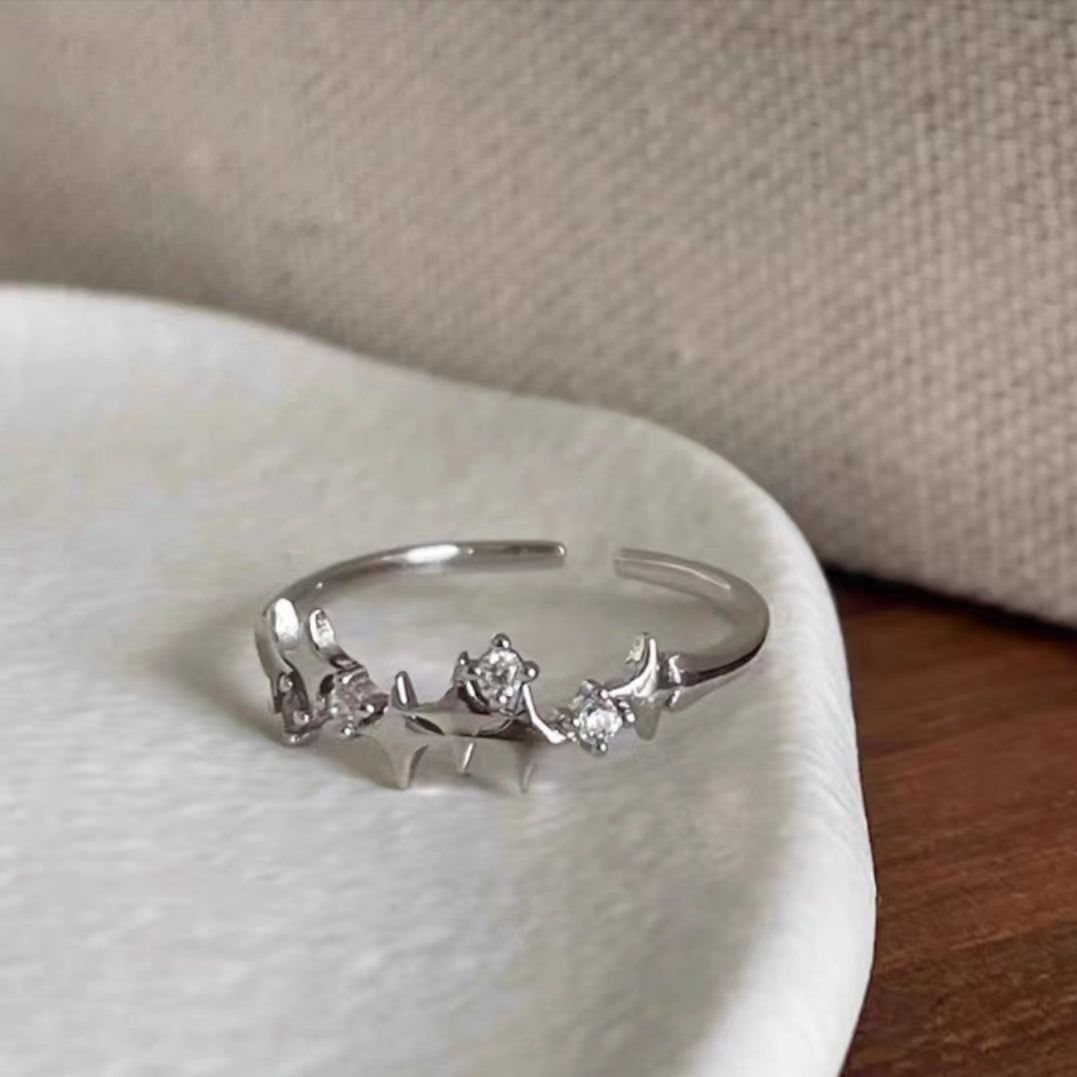 Personalized and versatile 925 silver star combination ring ins with cool and niche design, adjustable opening index finger ring