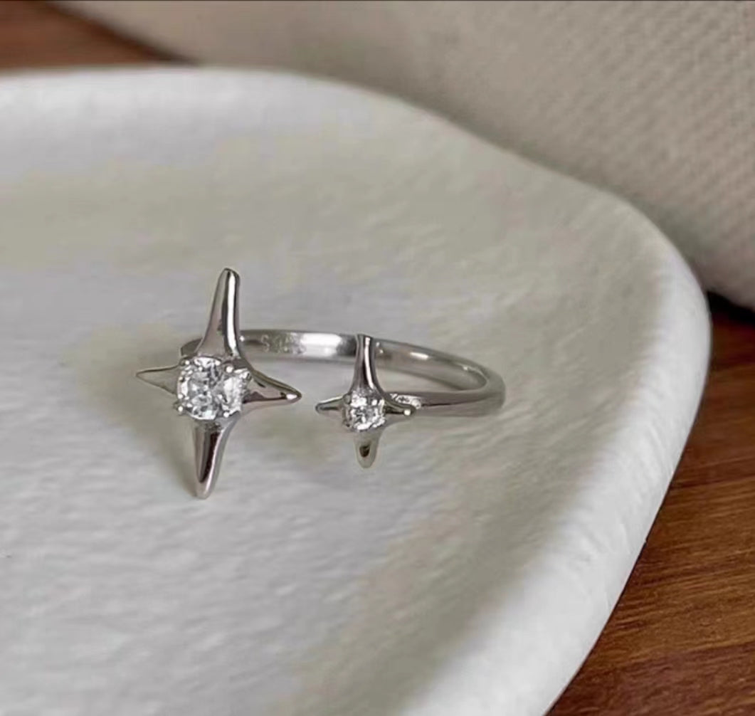 Personalized and versatile 925 silver star combination ring ins with cool and niche design, adjustable opening index finger ring