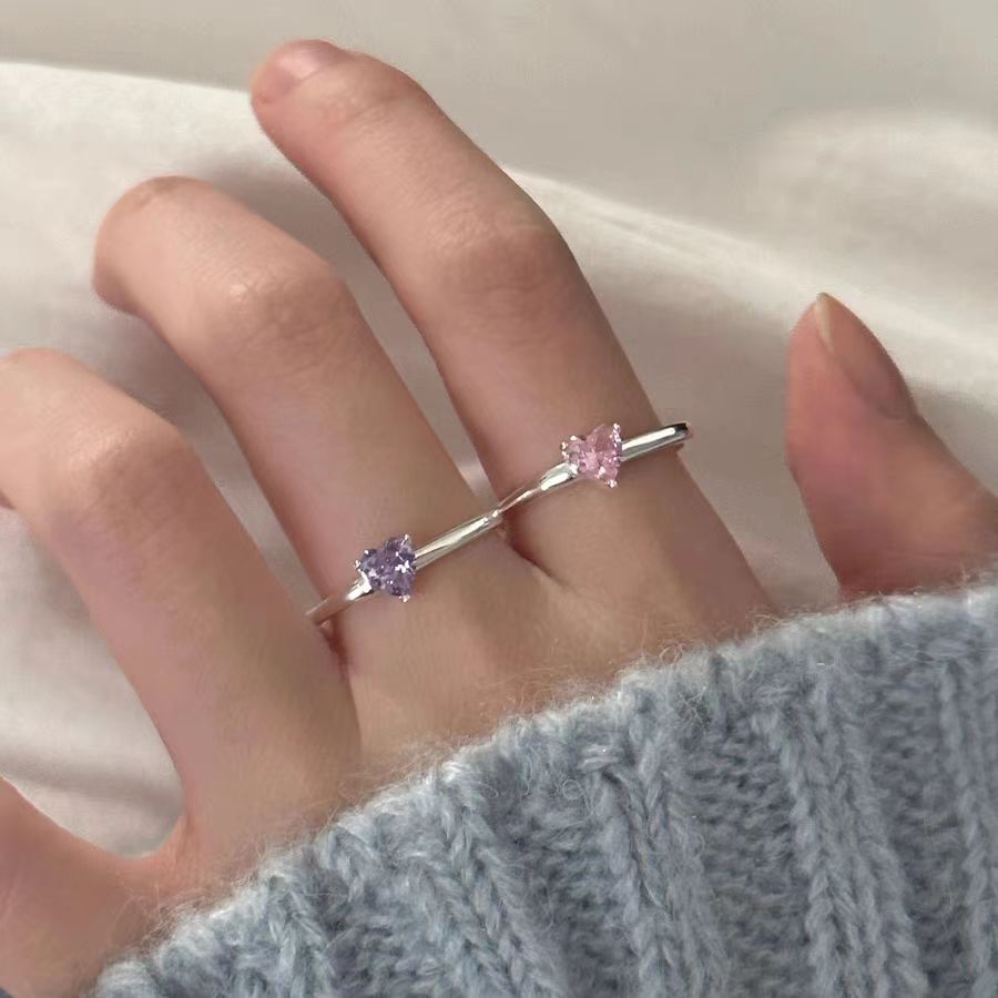 925 Sterling Silver Ring Women's Colorful Love Zircon Ring, Unique Design, High Sense, Square Personalized Index Finger Ring