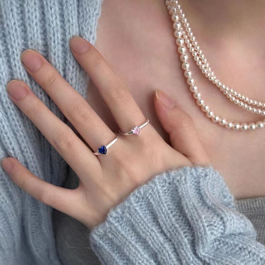 925 Sterling Silver Ring Women's Colorful Love Zircon Ring, Unique Design, High Sense, Square Personalized Index Finger Ring