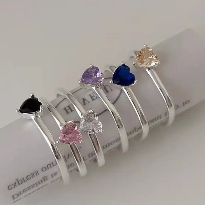 925 Sterling Silver Ring Women's Colorful Love Zircon Ring, Unique Design, High Sense, Square Personalized Index Finger Ring