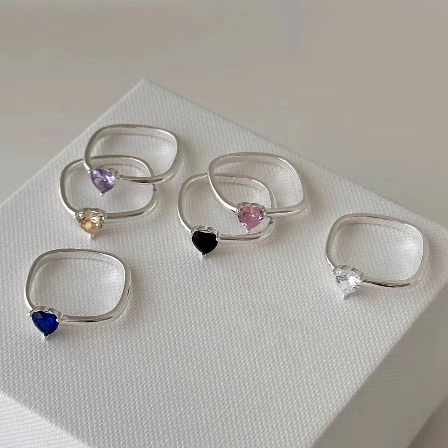 925 Sterling Silver Ring Women's Colorful Love Zircon Ring, Unique Design, High Sense, Square Personalized Index Finger Ring