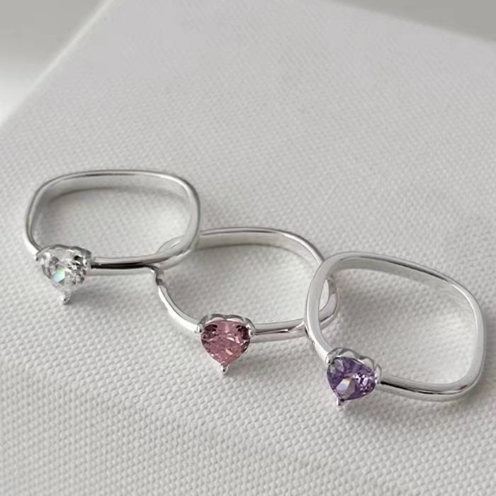 925 Sterling Silver Ring Women's Colorful Love Zircon Ring, Unique Design, High Sense, Square Personalized Index Finger Ring