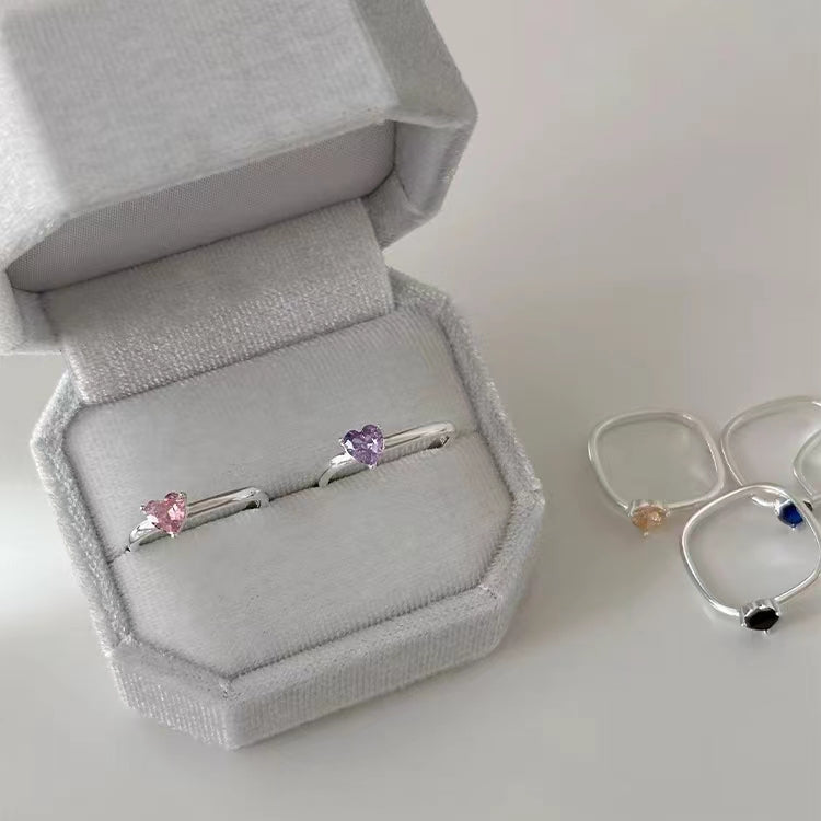 925 Sterling Silver Ring Women's Colorful Love Zircon Ring, Unique Design, High Sense, Square Personalized Index Finger Ring