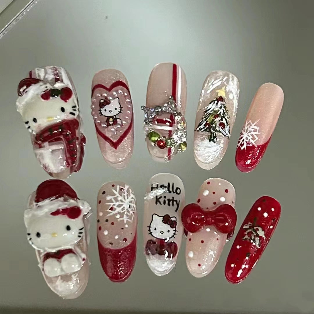 Christmas Theme Co branded Series Festival Red Atmosphere Handworn Nails Creative Nail Enhancement