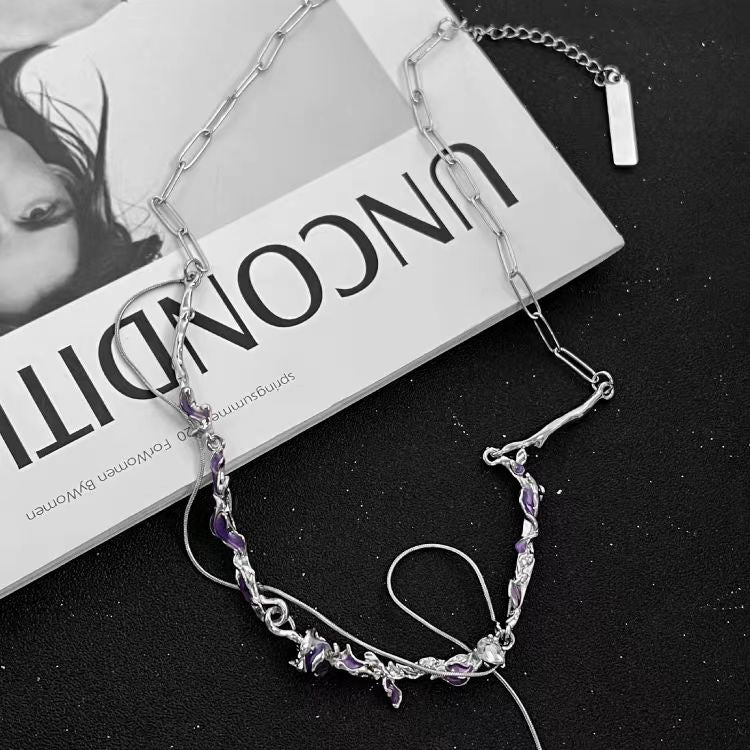 Purple rose patchwork necklace, light luxury and niche women's 2022 new personalized high-end design accessories