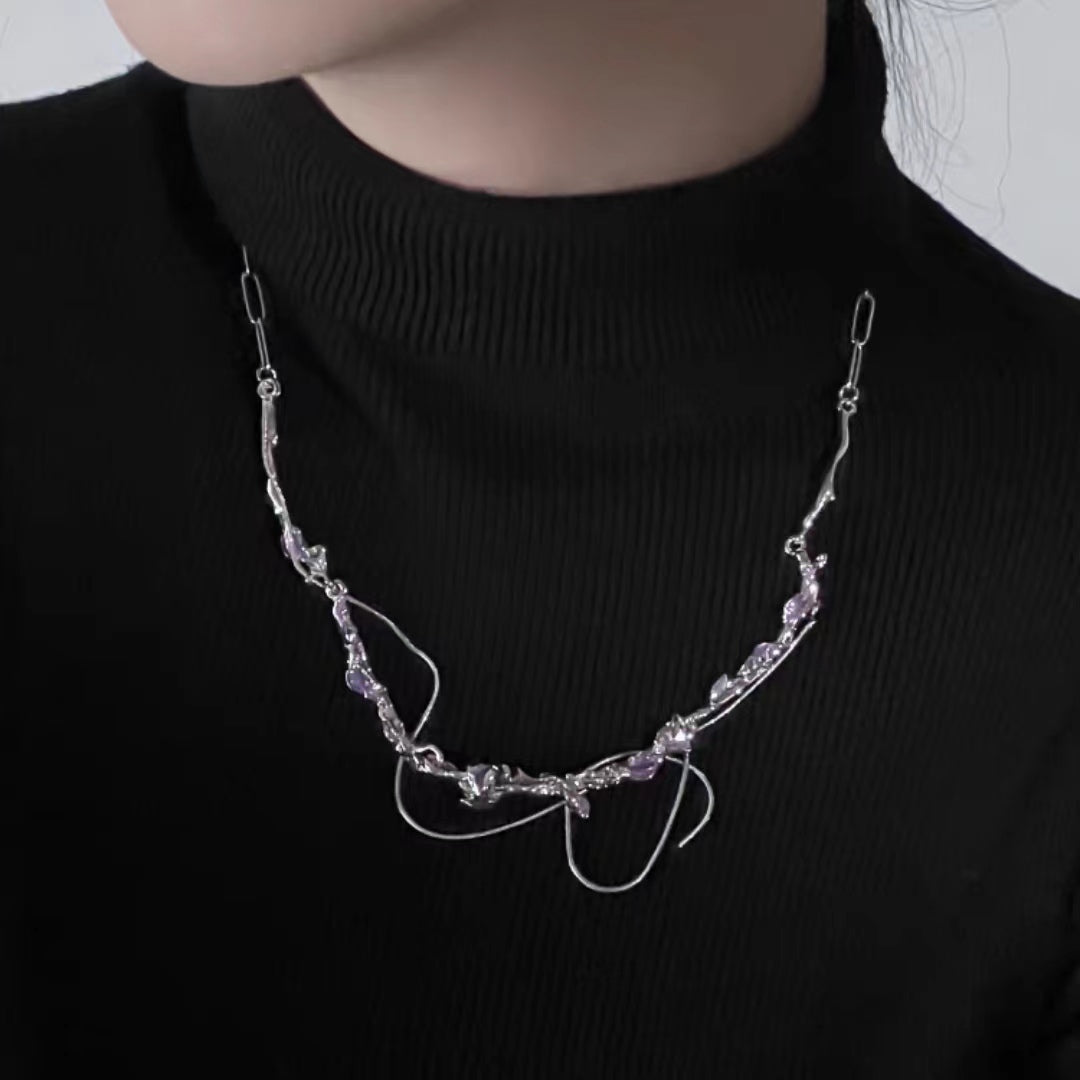 Purple rose patchwork necklace, light luxury and niche women's 2022 new personalized high-end design accessories