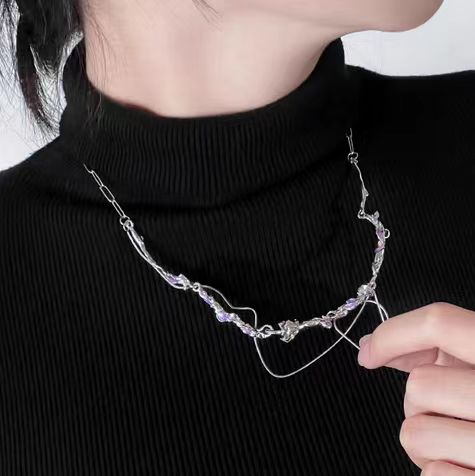 Purple rose patchwork necklace, light luxury and niche women's 2022 new personalized high-end design accessories