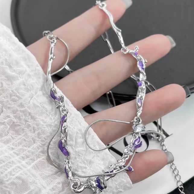 Purple rose patchwork necklace, light luxury and niche women's 2022 new personalized high-end design accessories
