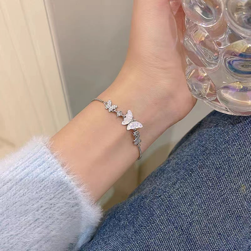 Pink diamond love bracelet female angel wings heart-shaped light luxury fashion hollow zircon bracelet hot new student trend