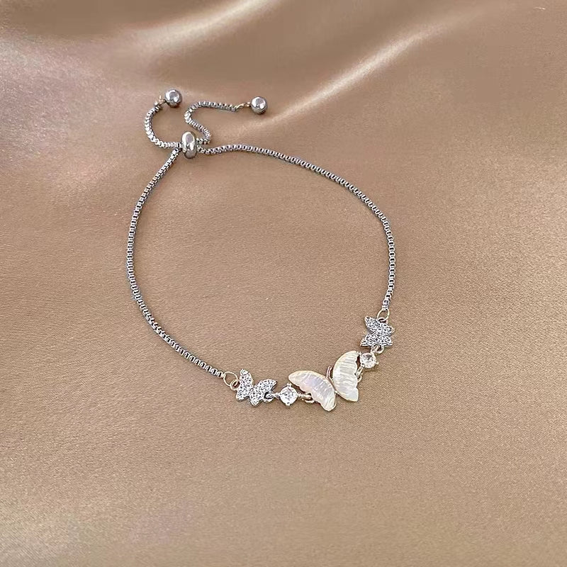 Pink diamond love bracelet female angel wings heart-shaped light luxury fashion hollow zircon bracelet hot new student trend