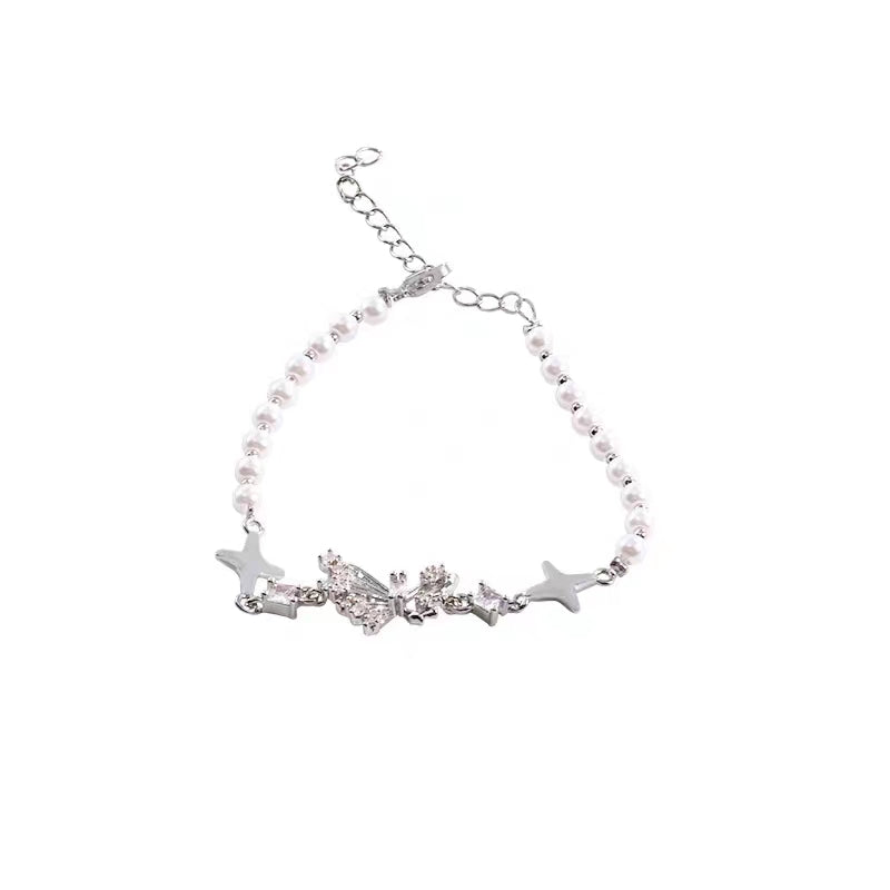 Tassel butterfly zircon titanium steel bracelet women's ins niche design trend cold wind ins bracelet couple bracelet