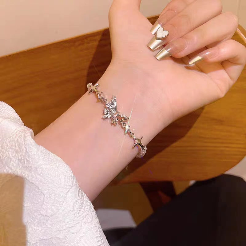 Tassel butterfly zircon titanium steel bracelet women's ins niche design trend cold wind ins bracelet couple bracelet
