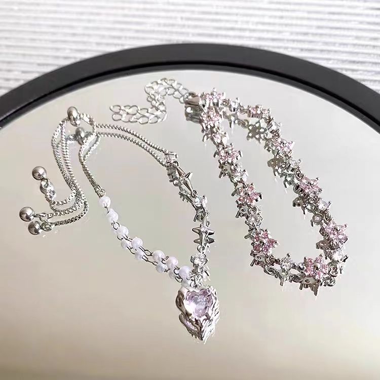 Zircon star love necklace women's design niche personality